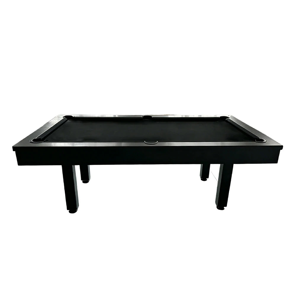 CUETIQ 7FT Outdoor Pool Table - Straight Leg Design Metal Frame Waterproof Billiard Table for Backyard Patio Games - Black & Black