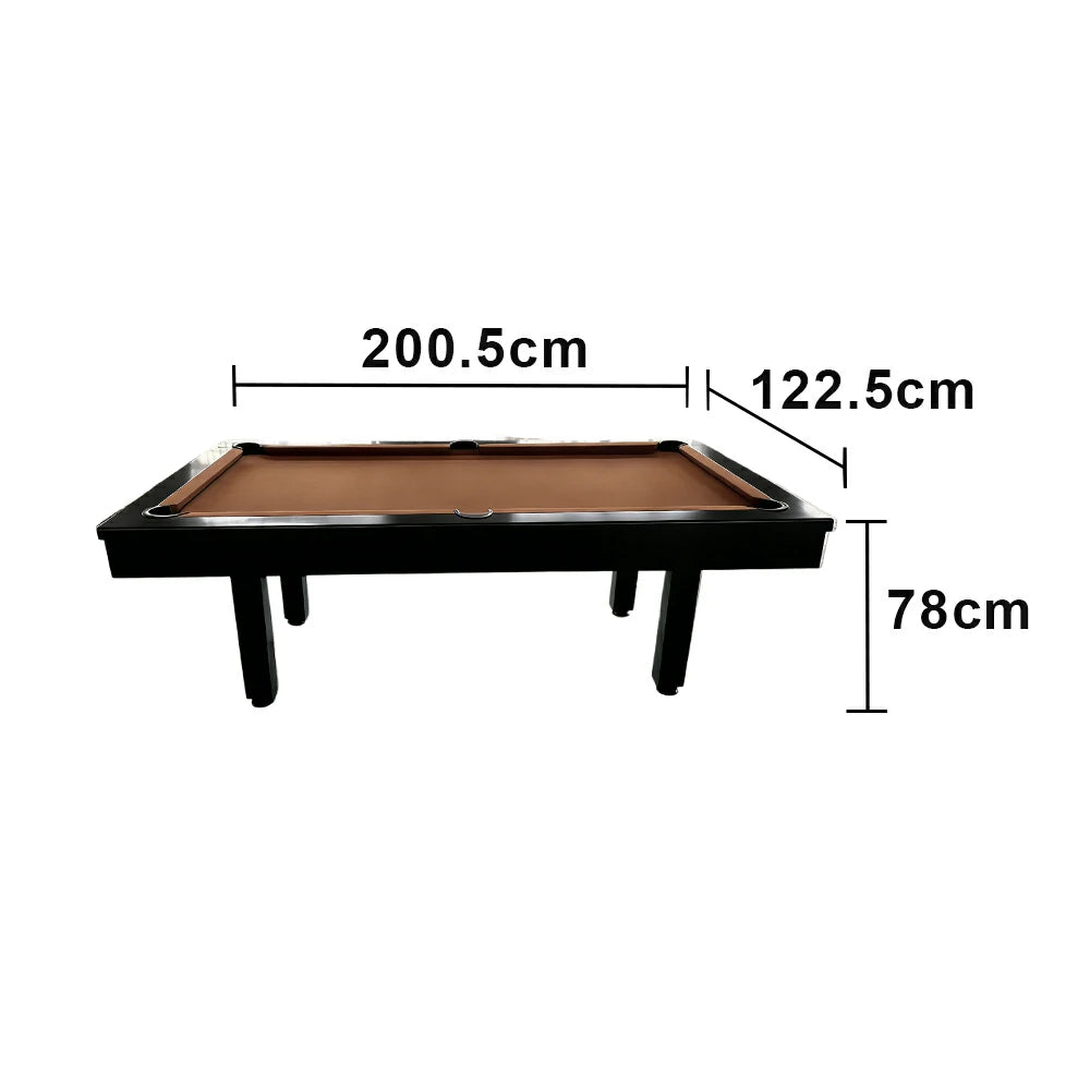 CUETIQ 7FT Outdoor Pool Table - Straight Leg Design Metal Frame Waterproof Billiard Table for Backyard Patio Games - Black & Brown