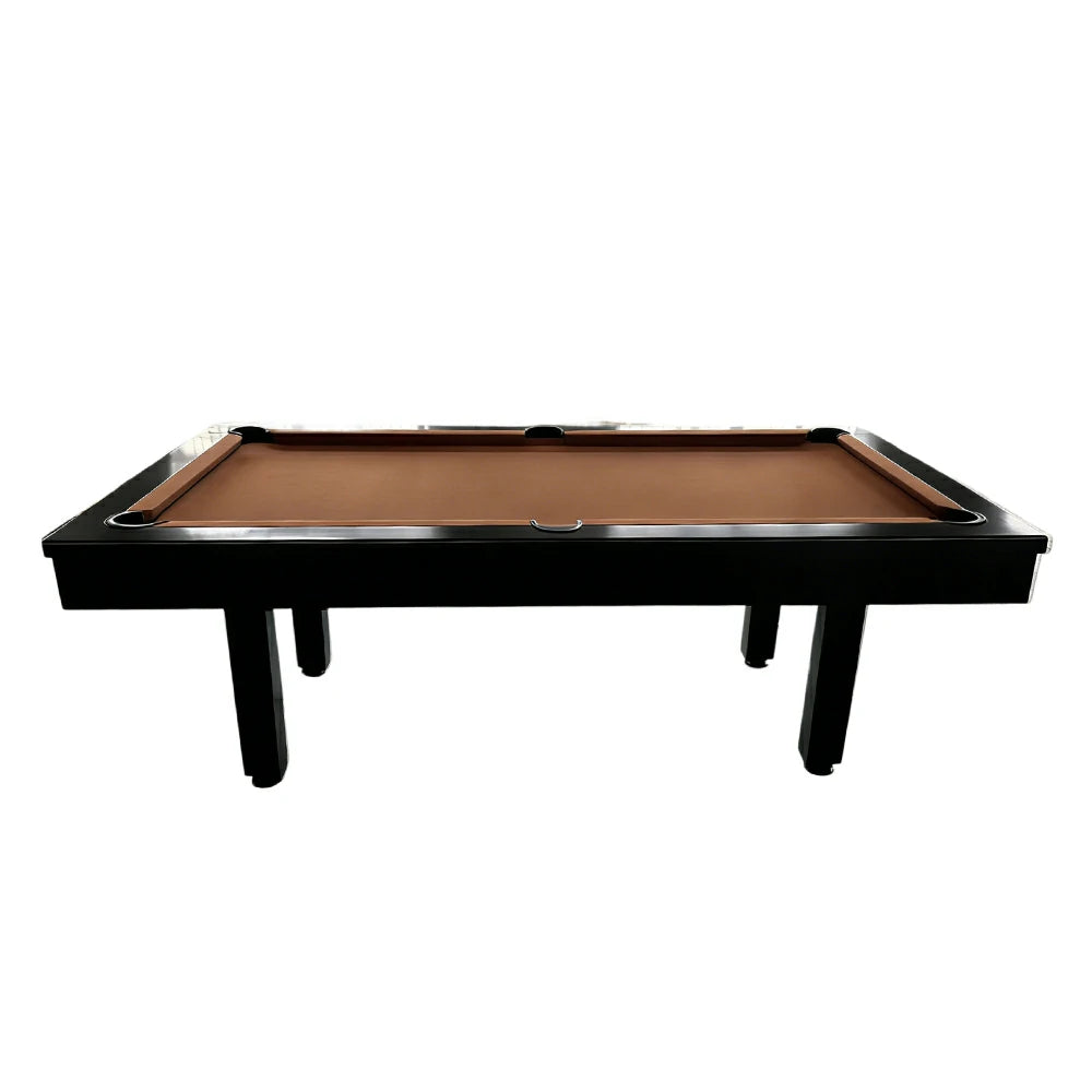 CUETIQ 7FT Outdoor Pool Table - Straight Leg Design Metal Frame Waterproof Billiard Table for Backyard Patio Games - Black & Brown
