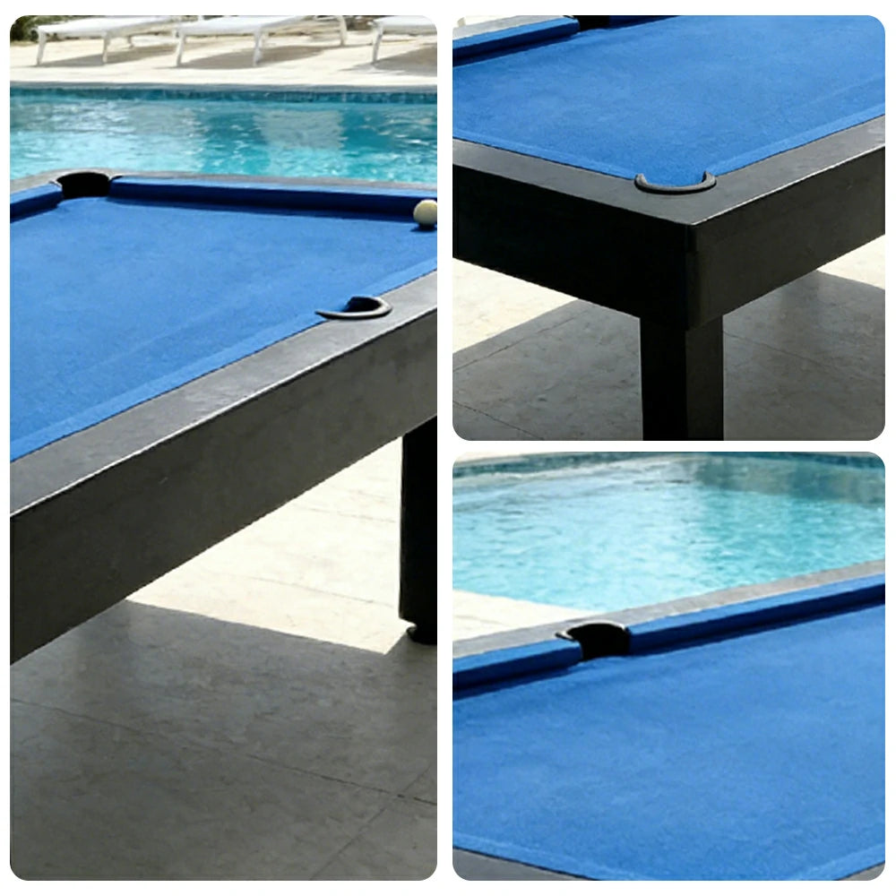 CUETIQ 7FT Outdoor Pool Table - Straight Leg Design Metal Frame Waterproof Billiard Table for Backyard Patio Games - Black & Blue