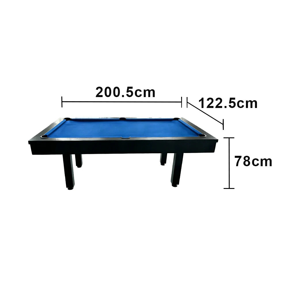 CUETIQ 7FT Outdoor Pool Table - Straight Leg Design Metal Frame Waterproof Billiard Table for Backyard Patio Games - Black & Blue