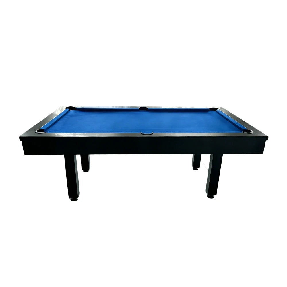 CUETIQ 7FT Outdoor Pool Table - Straight Leg Design Metal Frame Waterproof Billiard Table for Backyard Patio Games - Black & Blue