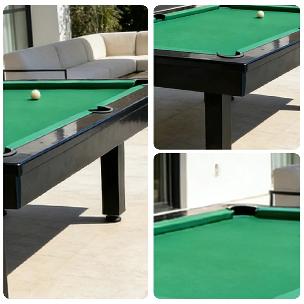 CUETIQ 7FT Outdoor Pool Table - Straight Leg Design Metal Frame Waterproof Billiard Table for Backyard Patio Games - Black & Green