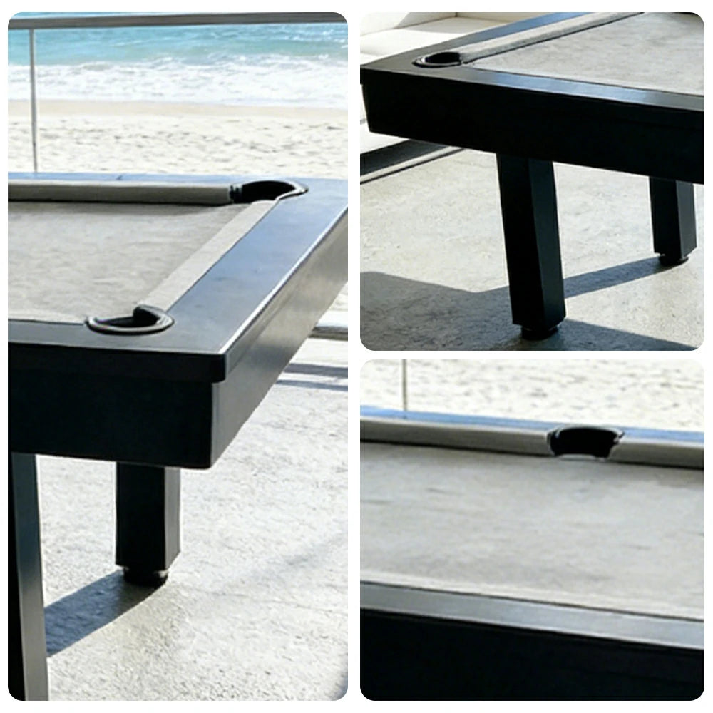 CUETIQ 7FT Outdoor Pool Table - Straight Leg Design Metal Frame Waterproof Billiard Table for Backyard Patio Games - Black & Grey