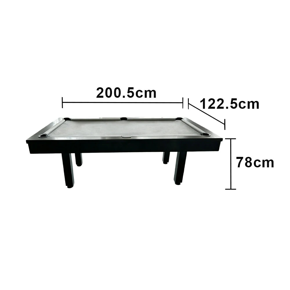 CUETIQ 7FT Outdoor Pool Table - Straight Leg Design Metal Frame Waterproof Billiard Table for Backyard Patio Games - Black & Grey