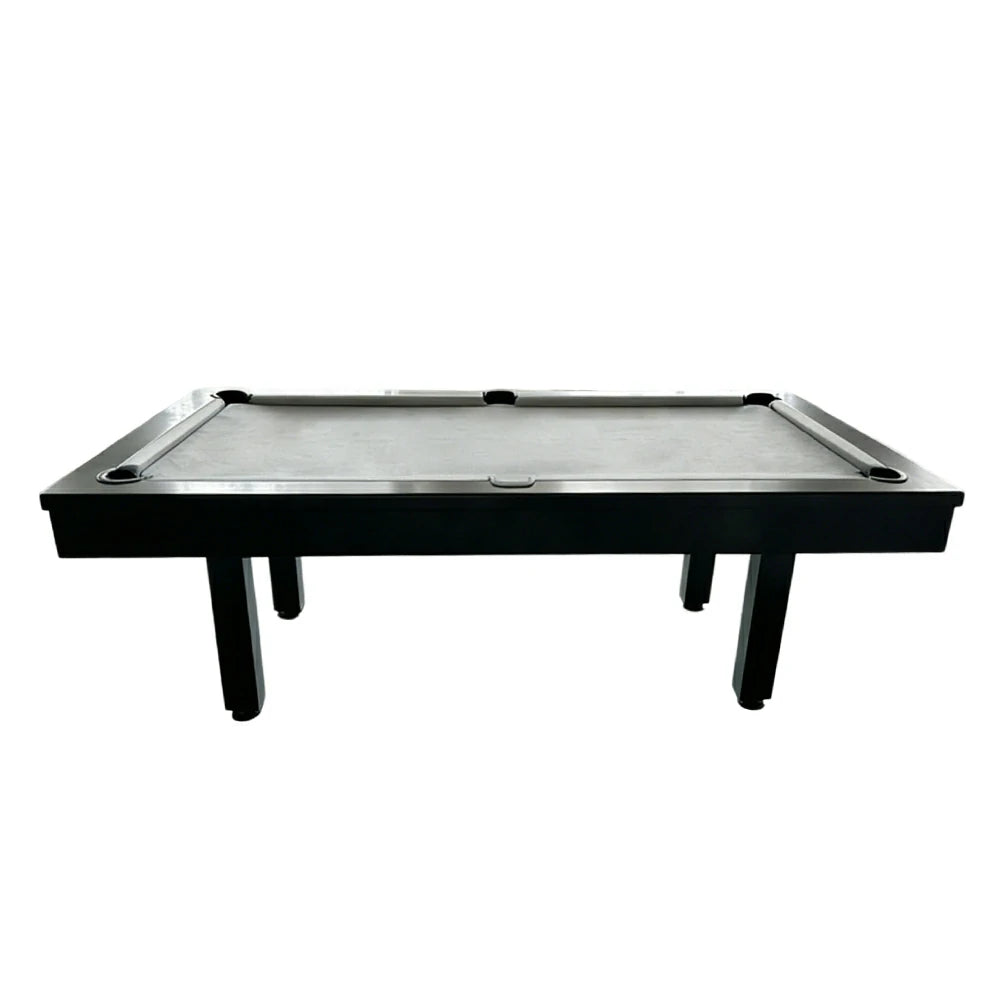CUETIQ 7FT Outdoor Pool Table - Straight Leg Design Metal Frame Waterproof Billiard Table for Backyard Patio Games - Black & Grey