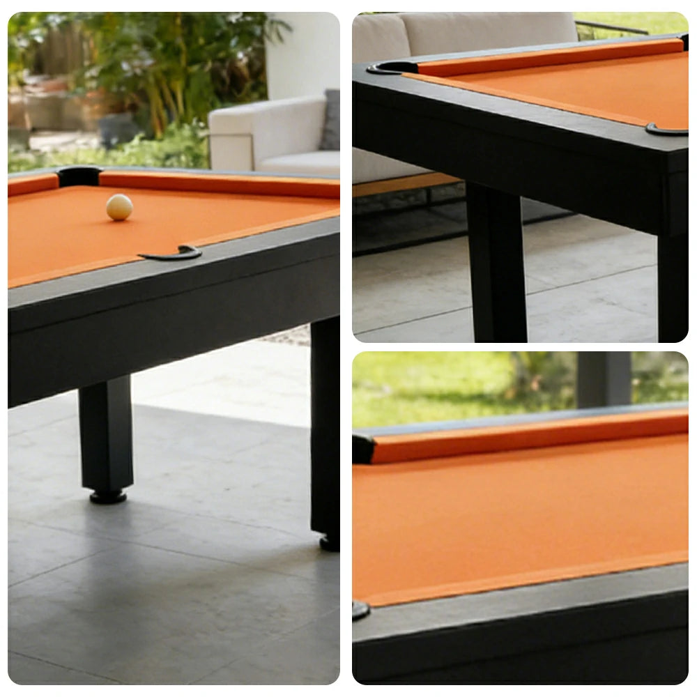 CUETIQ 7FT Outdoor Pool Table - Straight Leg Design Metal Frame Waterproof Billiard Table for Backyard Patio Games - Black & Orange