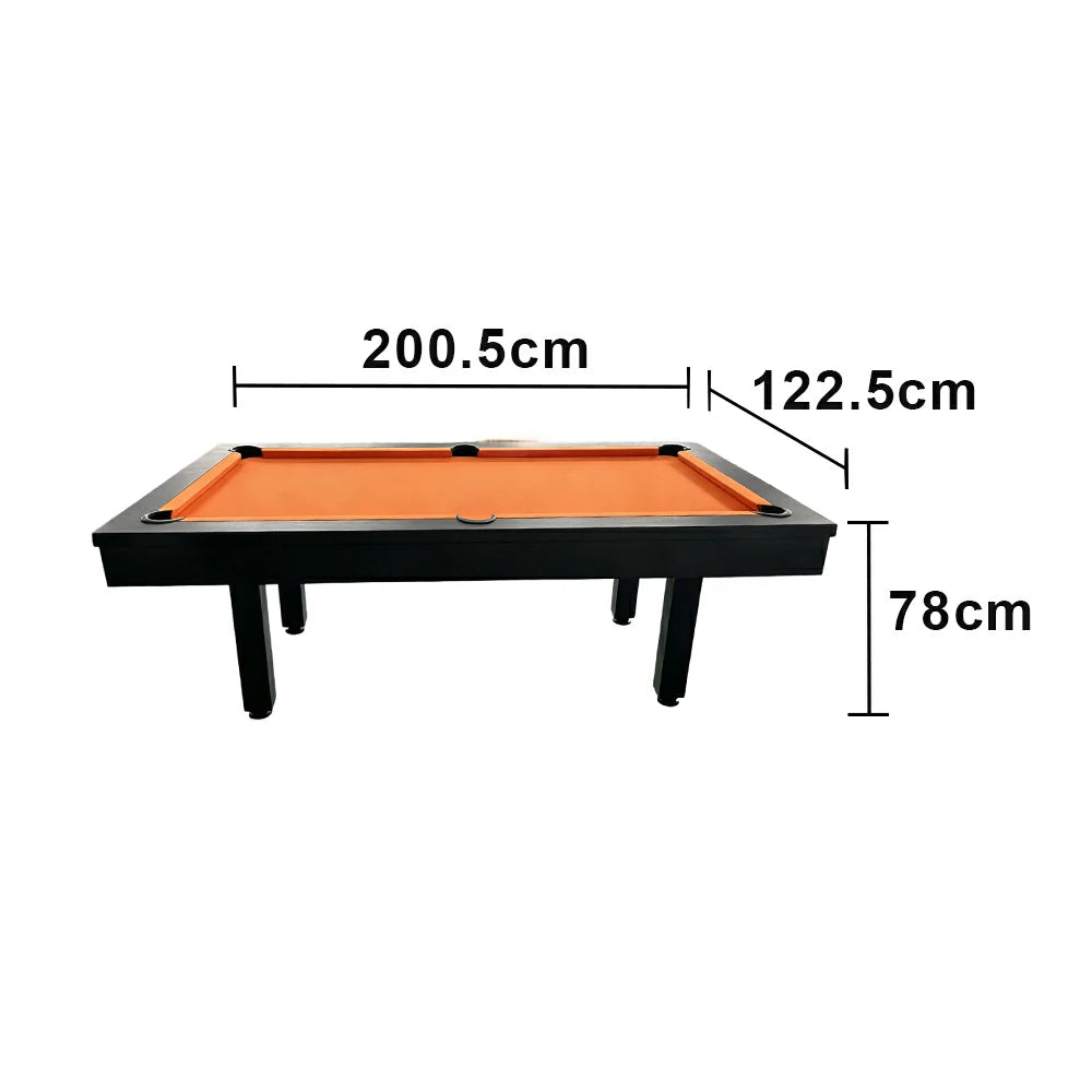 CUETIQ 7FT Outdoor Pool Table - Straight Leg Design Metal Frame Waterproof Billiard Table for Backyard Patio Games - Black & Orange