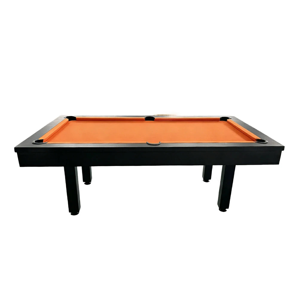 CUETIQ 7FT Outdoor Pool Table - Straight Leg Design Metal Frame Waterproof Billiard Table for Backyard Patio Games - Black & Orange