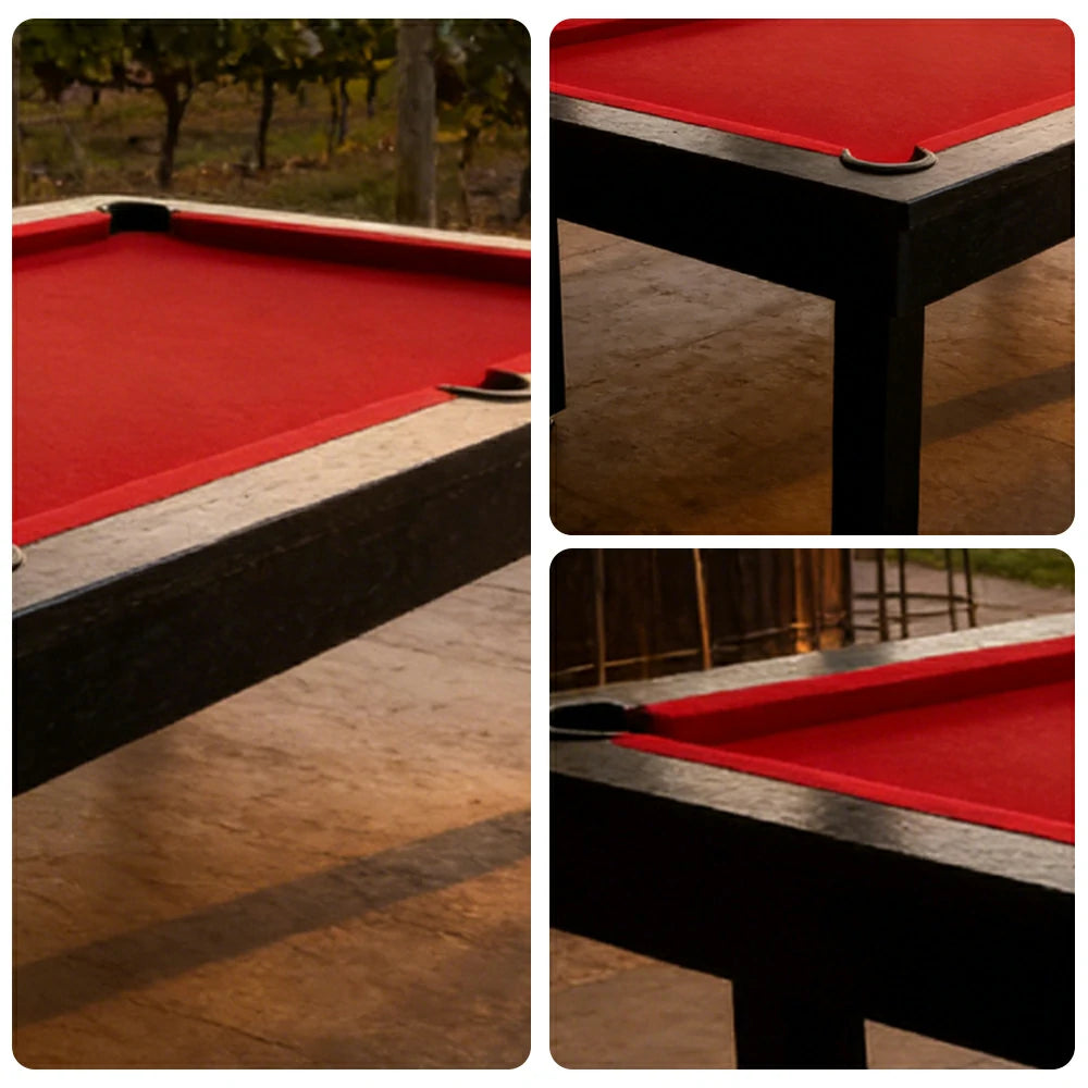 CUETIQ 7FT Outdoor Pool Table - Straight Leg Design Metal Frame Waterproof Billiard Table for Backyard Patio Games - Black & Red