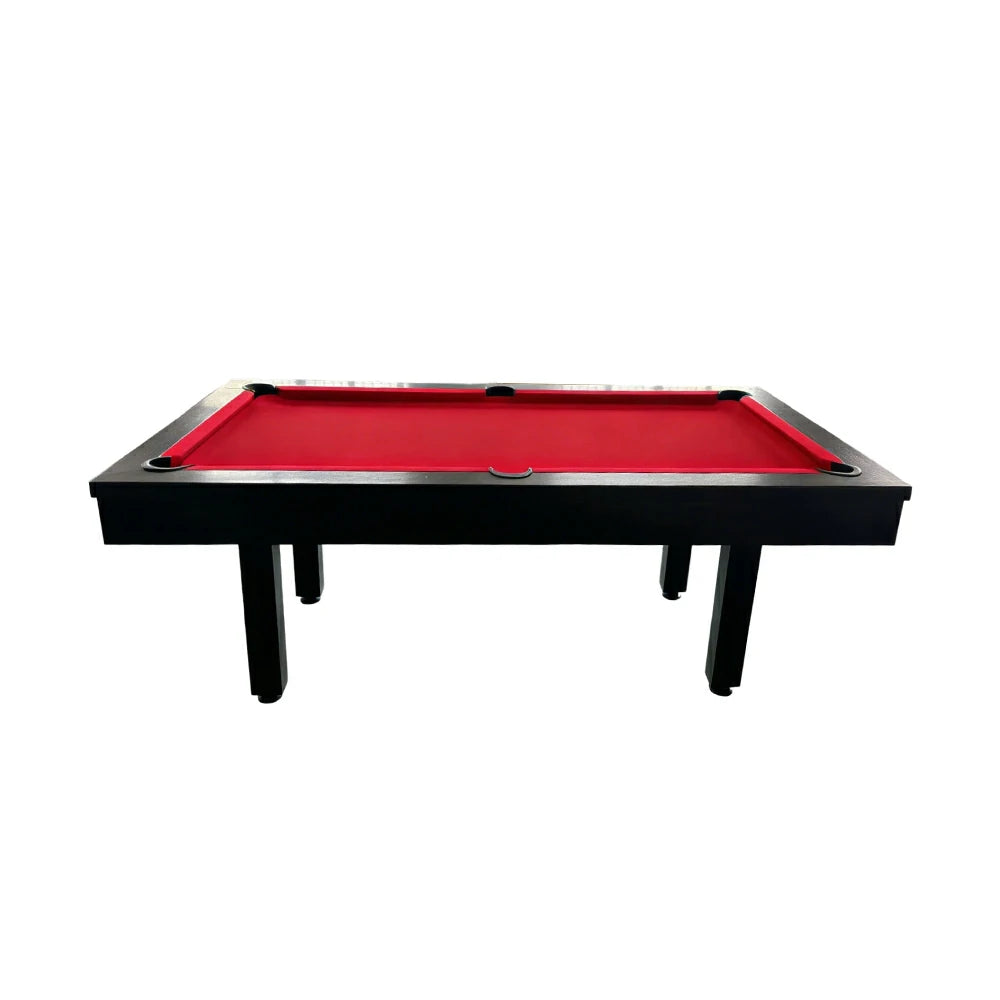 CUETIQ 7FT Outdoor Pool Table - Straight Leg Design Metal Frame Waterproof Billiard Table for Backyard Patio Games - Black & Red