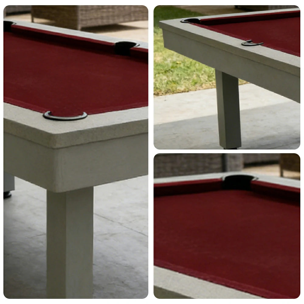 CUETIQ 7FT Outdoor Pool Table - Straight Leg Design Metal Frame Waterproof Billiard Table for Backyard Patio Games - Grey & Burgundy