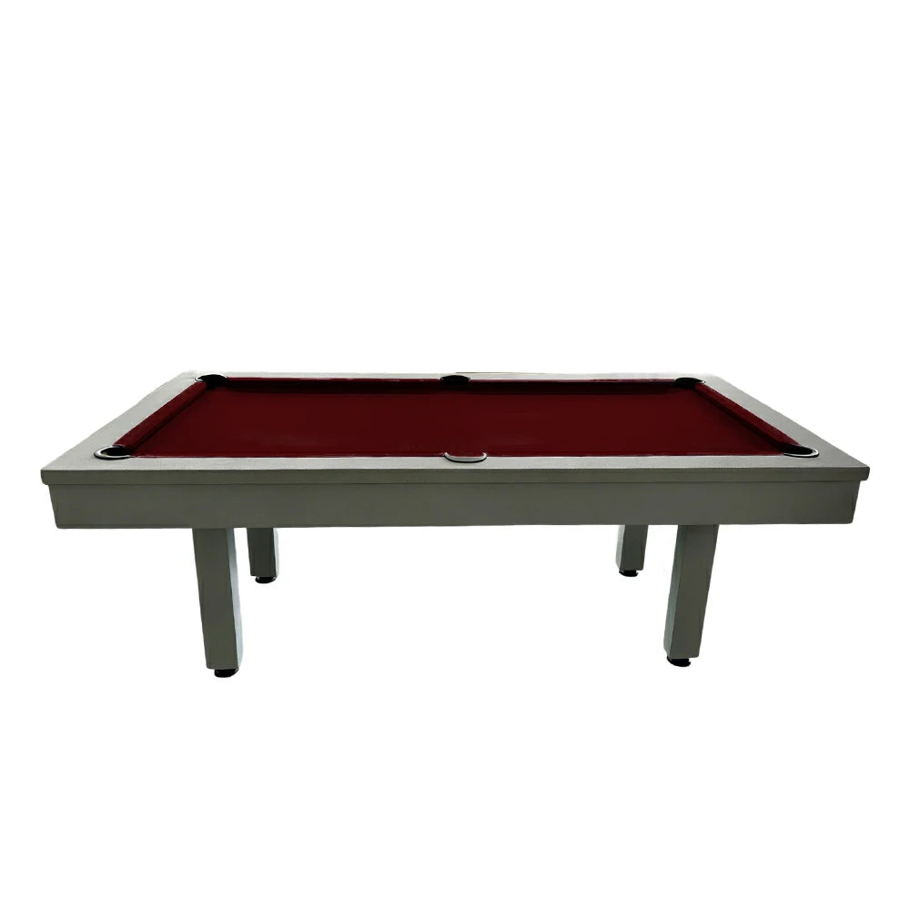 CUETIQ 7FT Outdoor Pool Table - Straight Leg Design Metal Frame Waterproof Billiard Table for Backyard Patio Games - Grey & Burgundy