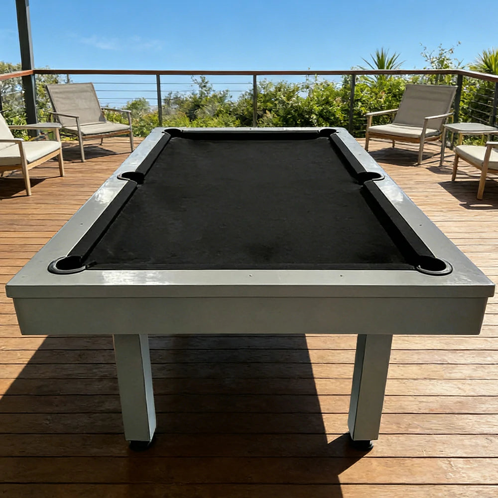 CUETIQ 7FT Outdoor Pool Table - Straight Leg Design Metal Frame Waterproof Billiard Table for Backyard Patio Games - Grey & Black