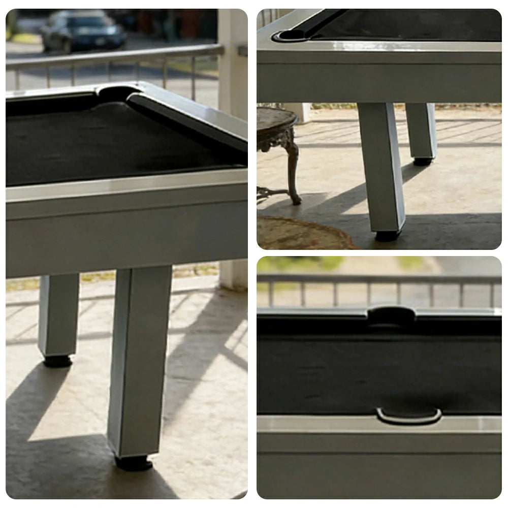CUETIQ 7FT Outdoor Pool Table - Straight Leg Design Metal Frame Waterproof Billiard Table for Backyard Patio Games - Grey & Black