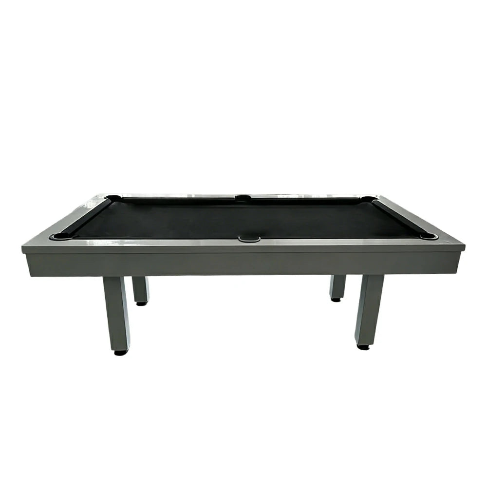 CUETIQ 7FT Outdoor Pool Table - Straight Leg Design Metal Frame Waterproof Billiard Table for Backyard Patio Games - Grey & Black