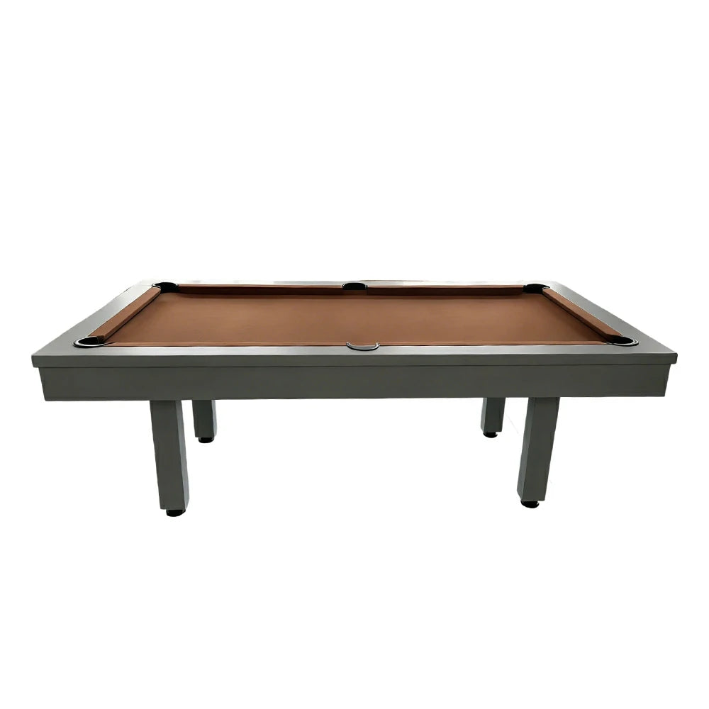 CUETIQ 7FT Outdoor Pool Table - Straight Leg Design Metal Frame Waterproof Billiard Table for Backyard Patio Games - Grey & Brown