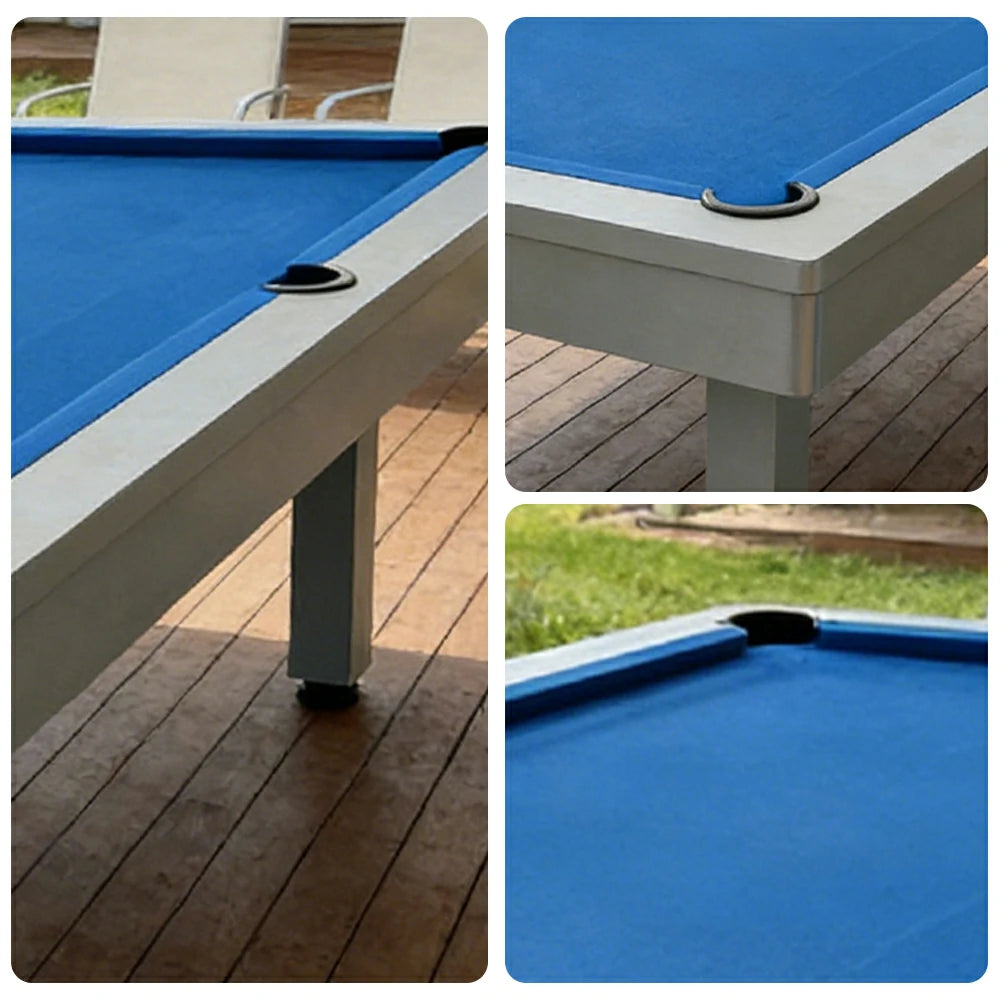 CUETIQ 7FT Outdoor Pool Table - Straight Leg Design Metal Frame Waterproof Billiard Table for Backyard Patio Games - Grey & Blue
