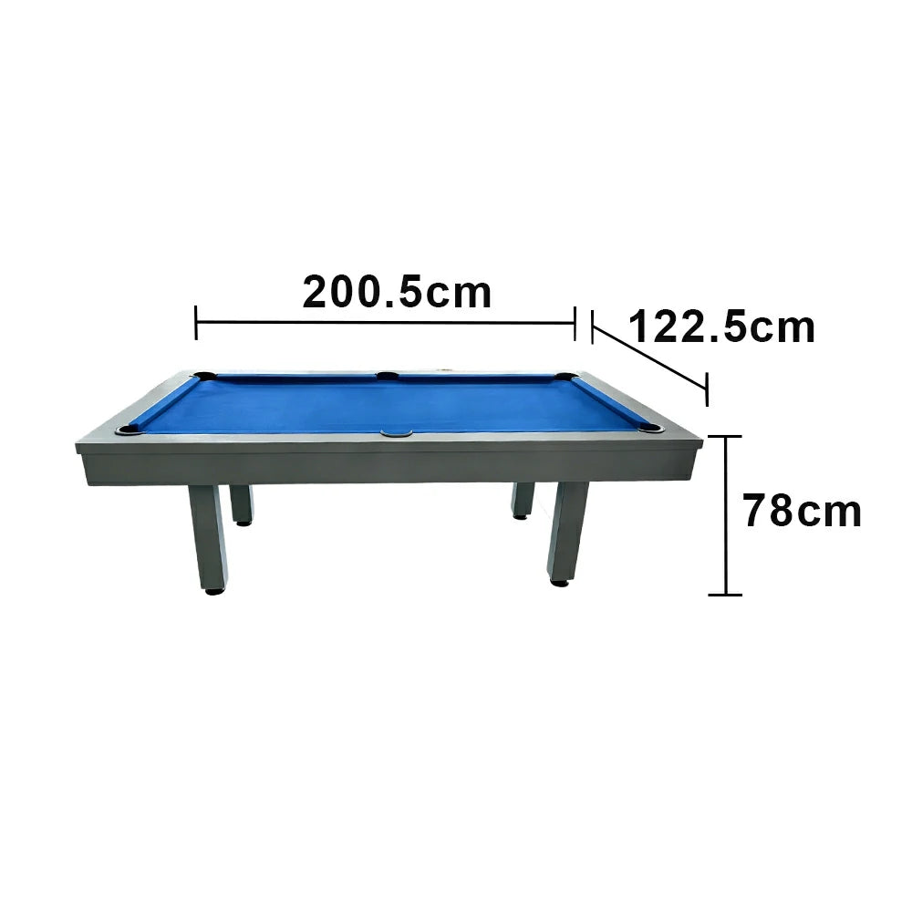 CUETIQ 7FT Outdoor Pool Table - Straight Leg Design Metal Frame Waterproof Billiard Table for Backyard Patio Games - Grey & Blue