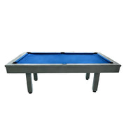 CUETIQ 7FT Outdoor Pool Table - Straight Leg Design Metal Frame Waterproof Billiard Table for Backyard Patio Games - Grey & Blue