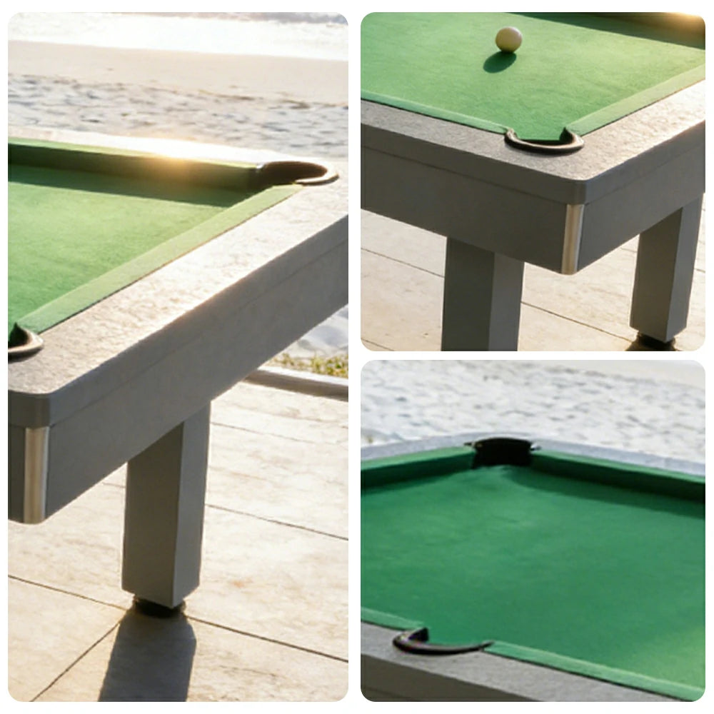 CUETIQ 7FT Outdoor Pool Table - Straight Leg Design Metal Frame Waterproof Billiard Table for Backyard Patio Games - Grey & Green