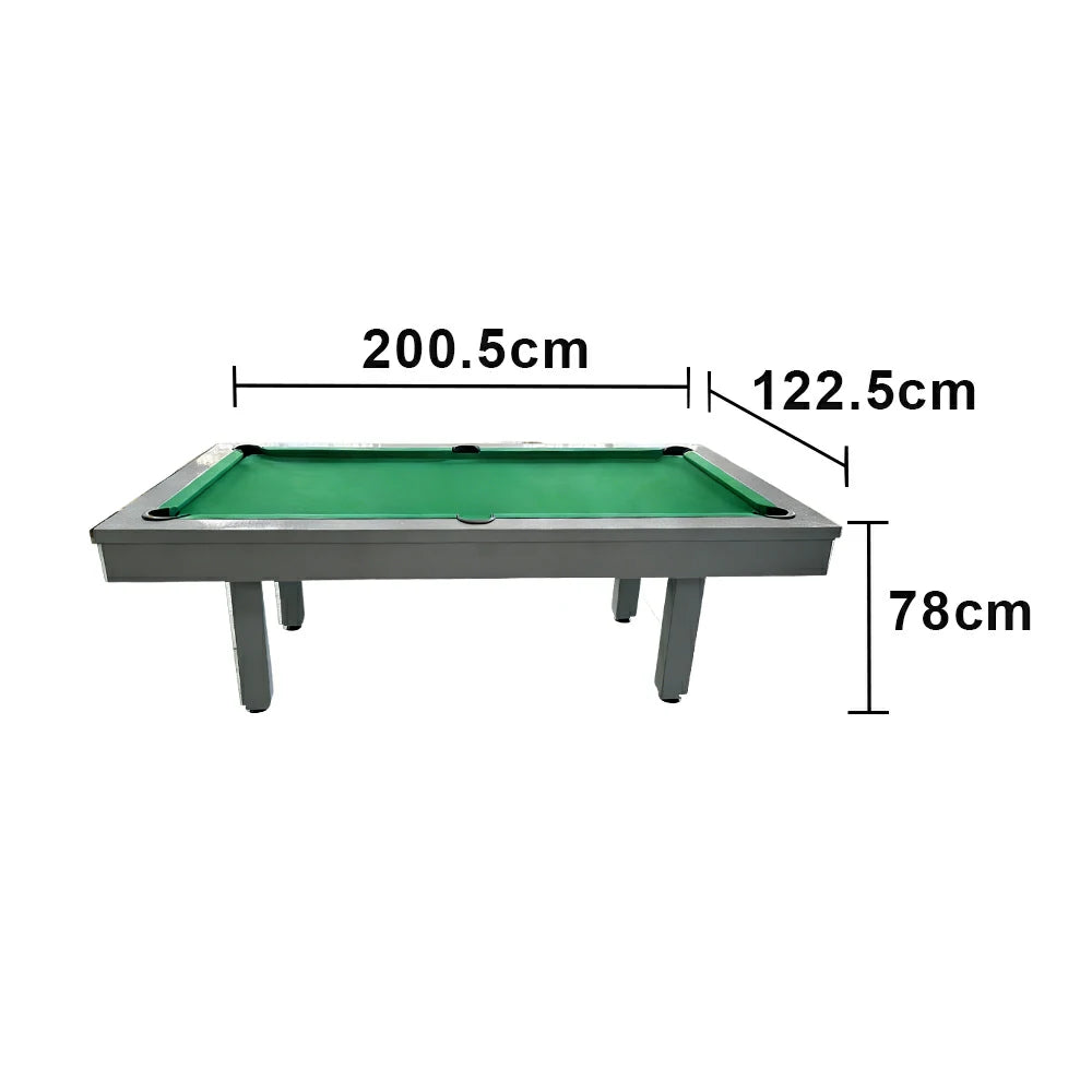 CUETIQ 7FT Outdoor Pool Table - Straight Leg Design Metal Frame Waterproof Billiard Table for Backyard Patio Games - Grey & Green