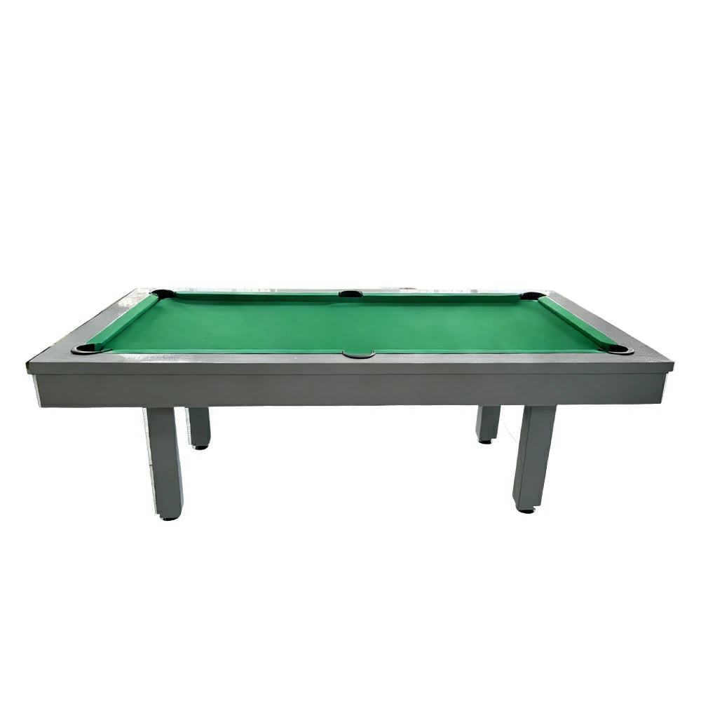 CUETIQ 7FT Outdoor Pool Table - Straight Leg Design Metal Frame Waterproof Billiard Table for Backyard Patio Games - Grey & Green