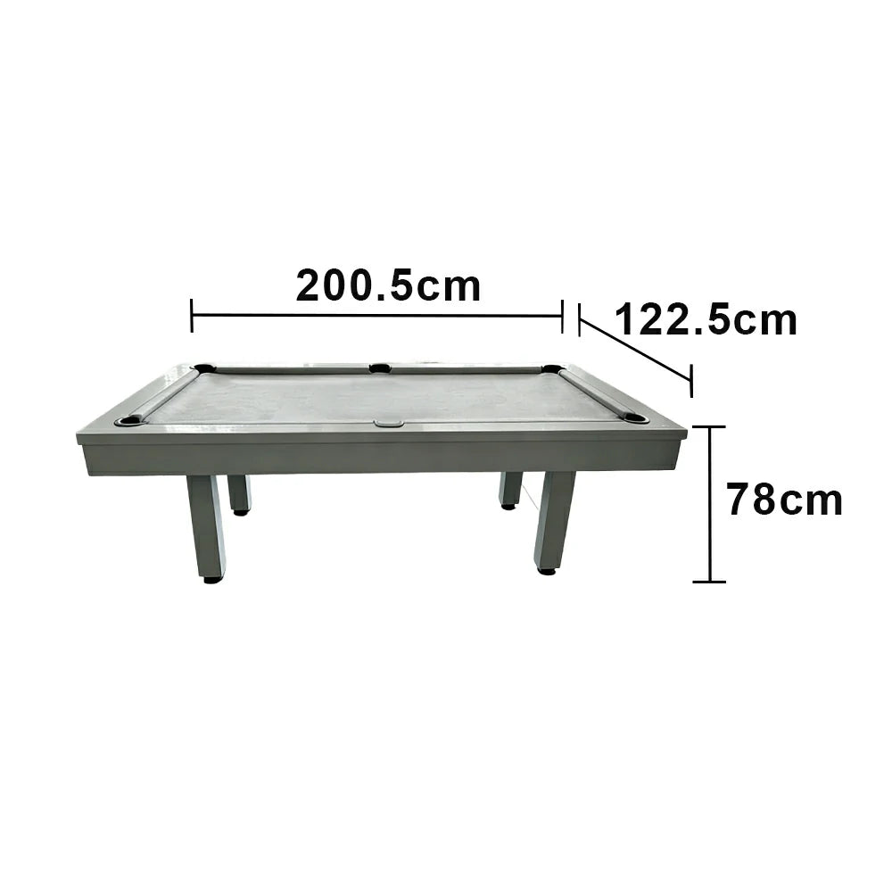 CUETIQ 7FT Outdoor Pool Table - Straight Leg Design Metal Frame Waterproof Billiard Table for Backyard Patio Games - Grey & Grey