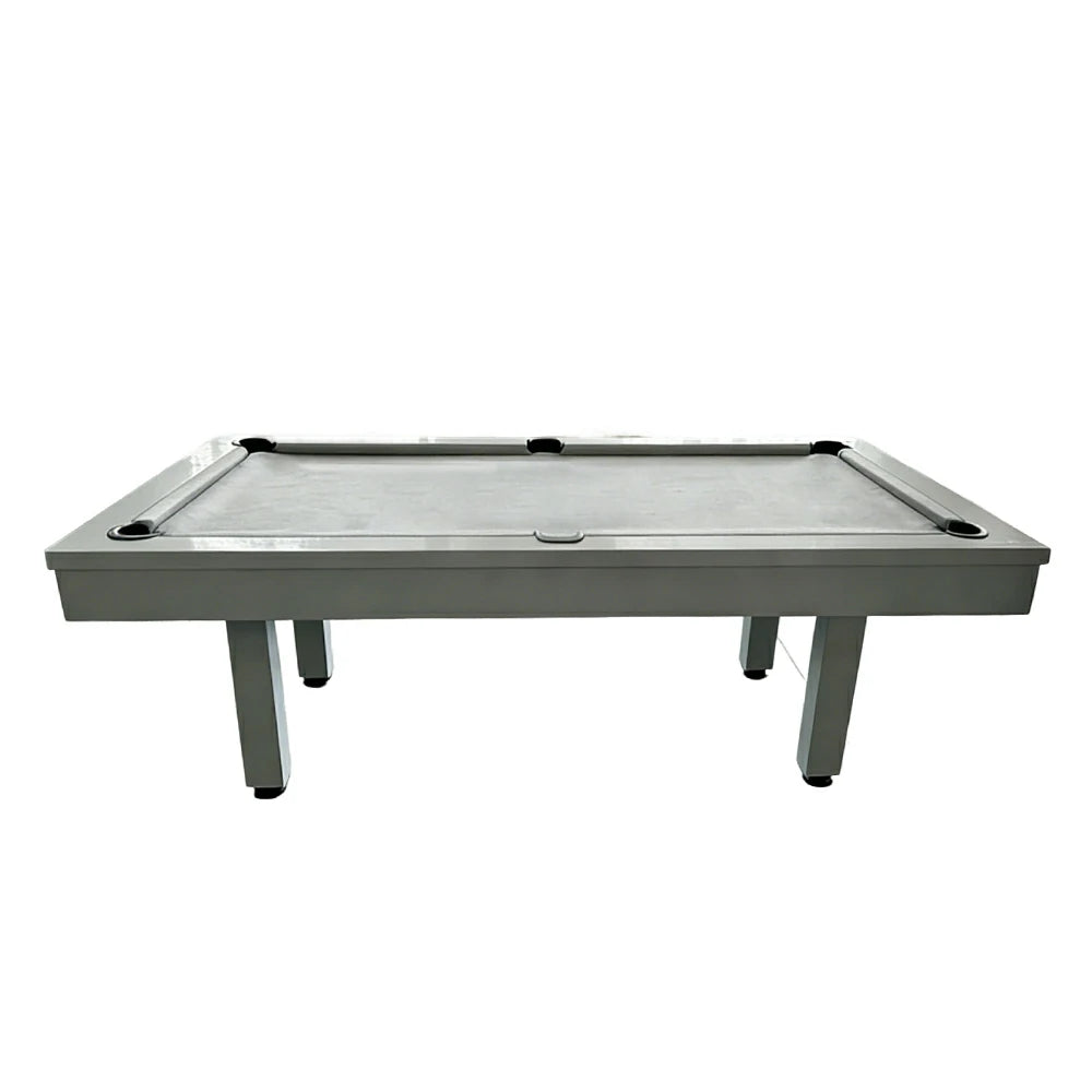 CUETIQ 7FT Outdoor Pool Table - Straight Leg Design Metal Frame Waterproof Billiard Table for Backyard Patio Games - Grey & Grey