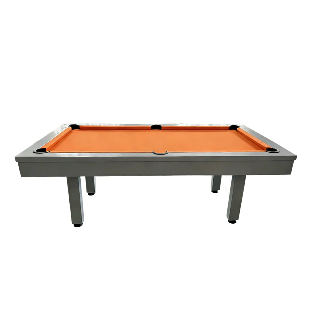 CUETIQ 7FT Outdoor Pool Table - Straight Leg Design Metal Frame Waterproof Billiard Table for Backyard Patio Games - Grey & Orange