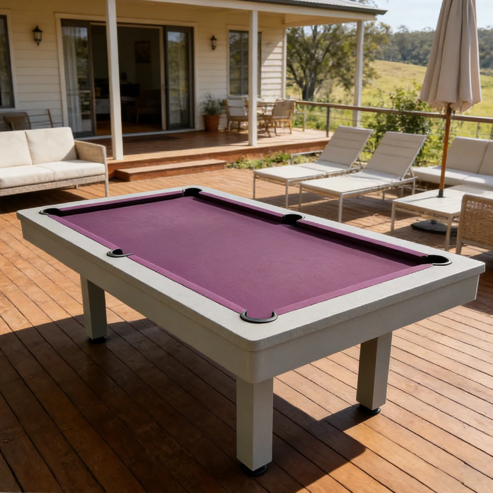 CUETIQ 7FT Outdoor Pool Table - Straight Leg Design Metal Frame Waterproof Billiard Table for Backyard Patio Games - Grey & Purple