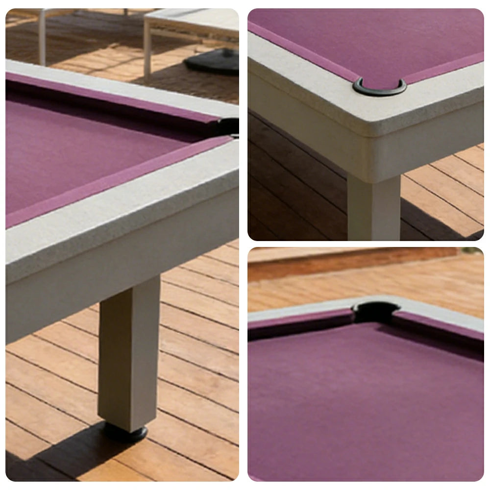 CUETIQ 7FT Outdoor Pool Table - Straight Leg Design Metal Frame Waterproof Billiard Table for Backyard Patio Games - Grey & Purple