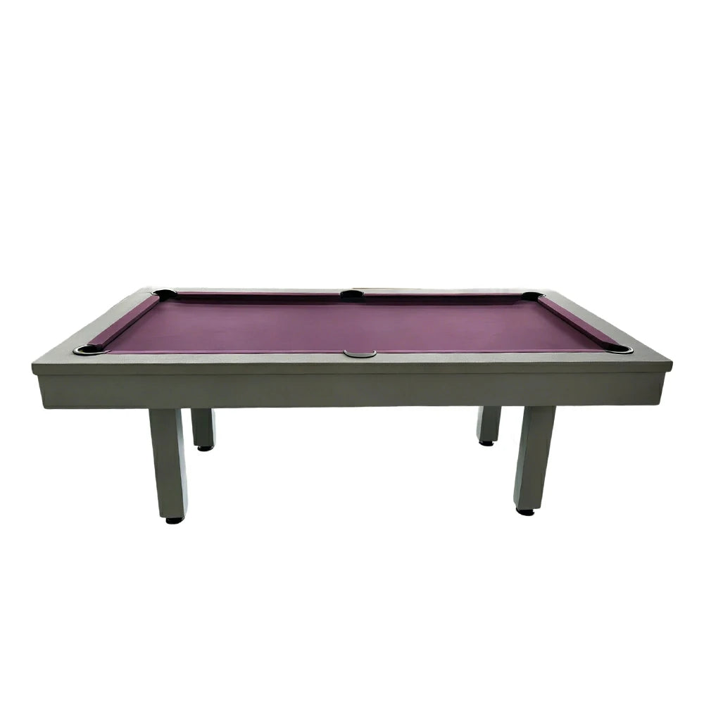 CUETIQ 7FT Outdoor Pool Table - Straight Leg Design Metal Frame Waterproof Billiard Table for Backyard Patio Games - Grey & Purple