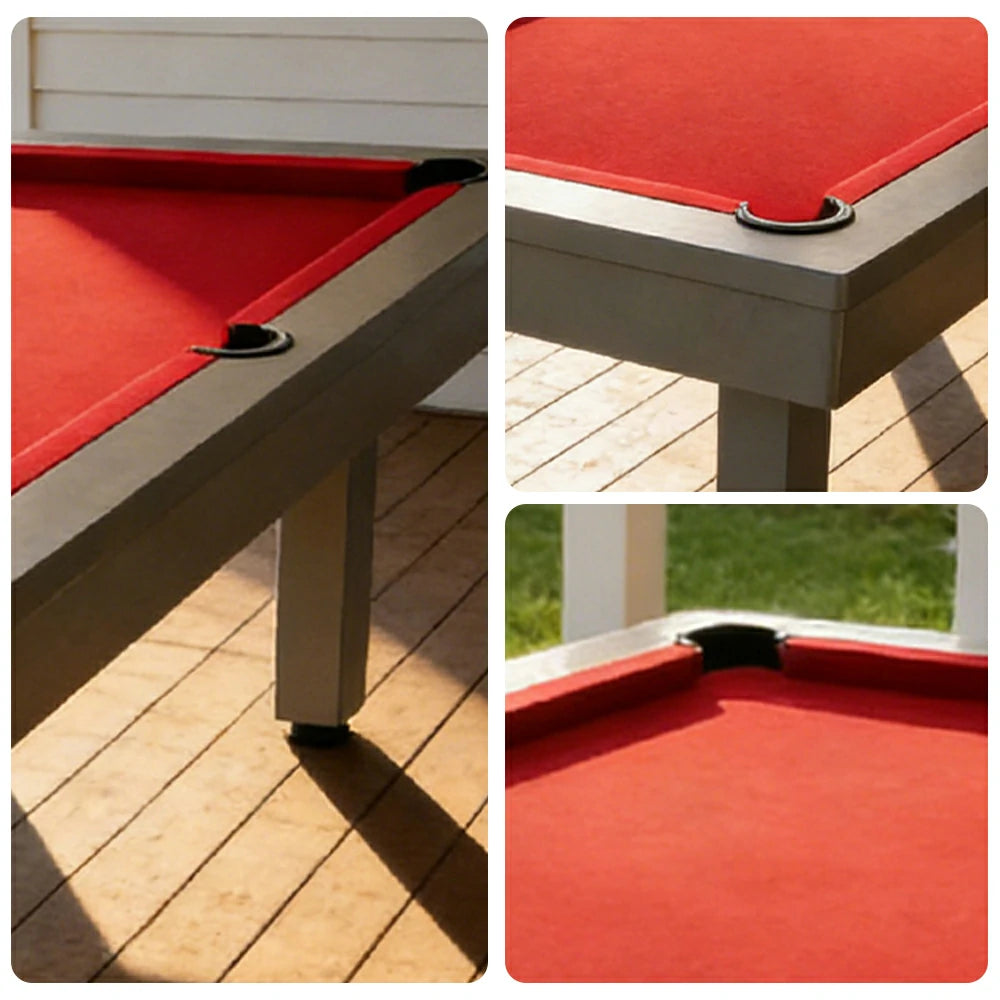CUETIQ 7FT Outdoor Pool Table - Straight Leg Design Metal Frame Waterproof Billiard Table for Backyard Patio Games - Grey & Red