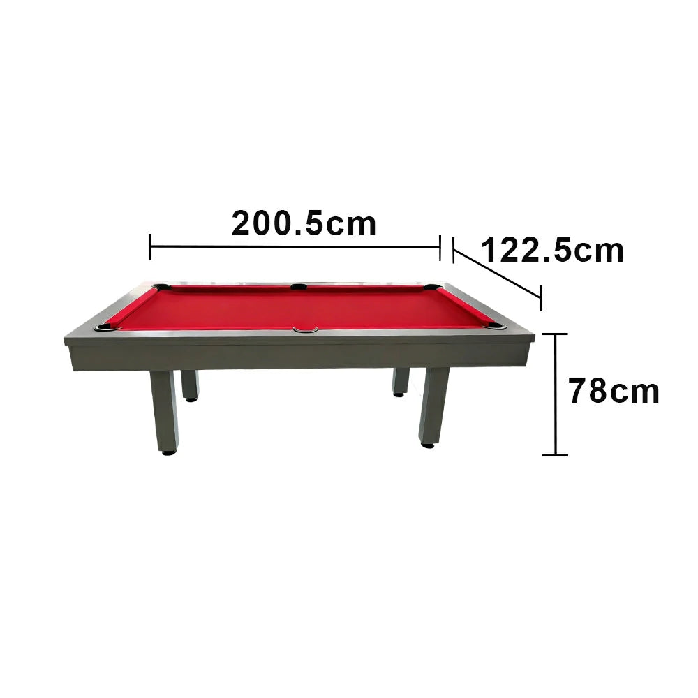 CUETIQ 7FT Outdoor Pool Table - Straight Leg Design Metal Frame Waterproof Billiard Table for Backyard Patio Games - Grey & Red