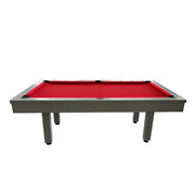 CUETIQ 7FT Outdoor Pool Table - Straight Leg Design Metal Frame Waterproof Billiard Table for Backyard Patio Games - Grey & Red