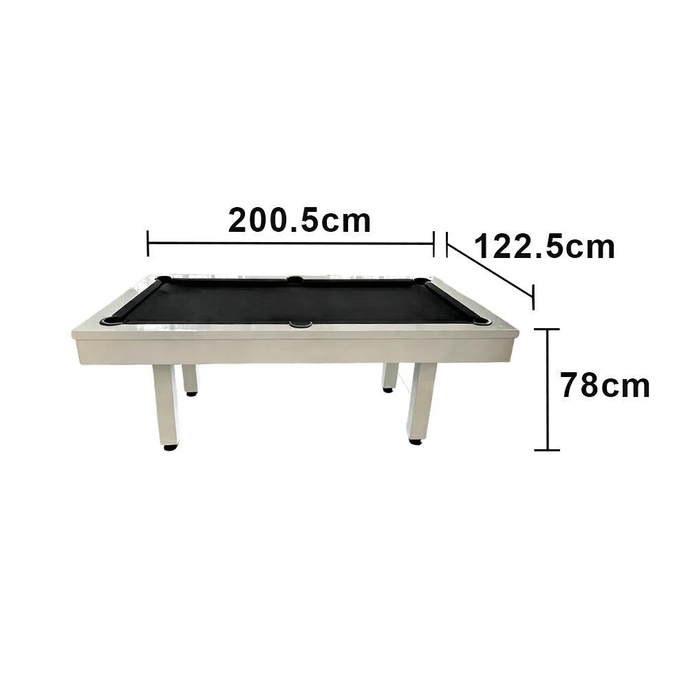 CUETIQ 7FT Outdoor Pool Table - Straight Leg Design Metal Frame Waterproof Billiard Table for Backyard Patio Games - White & Black
