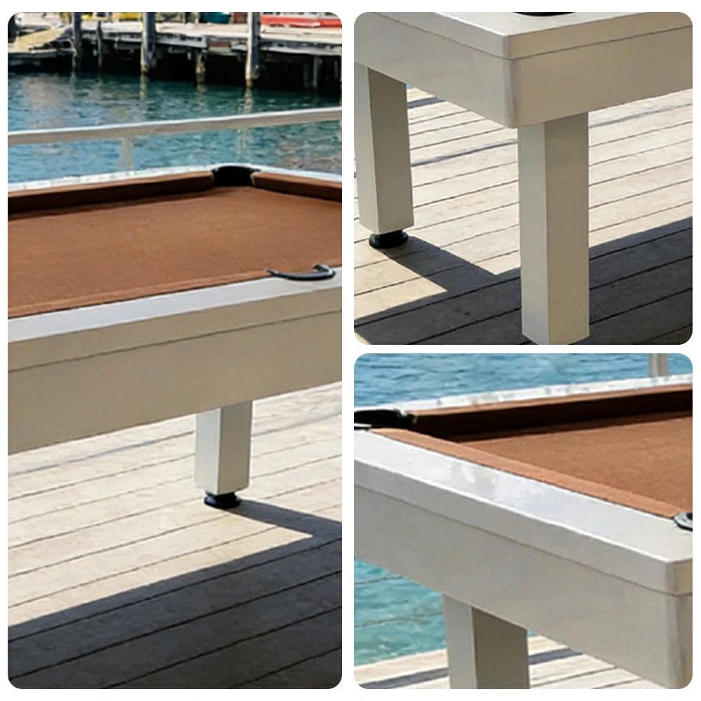 CUETIQ 7FT Outdoor Pool Table - Straight Leg Design Metal Frame Waterproof Billiard Table for Backyard Patio Games - White & Brown