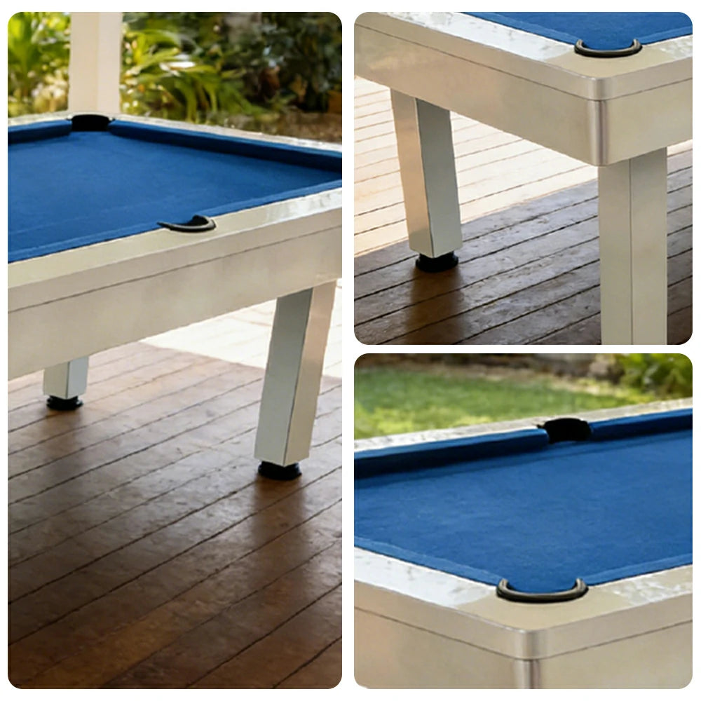 CUETIQ 7FT Outdoor Pool Table - Straight Leg Design Metal Frame Waterproof Billiard Table for Backyard Patio Games - White & Blue