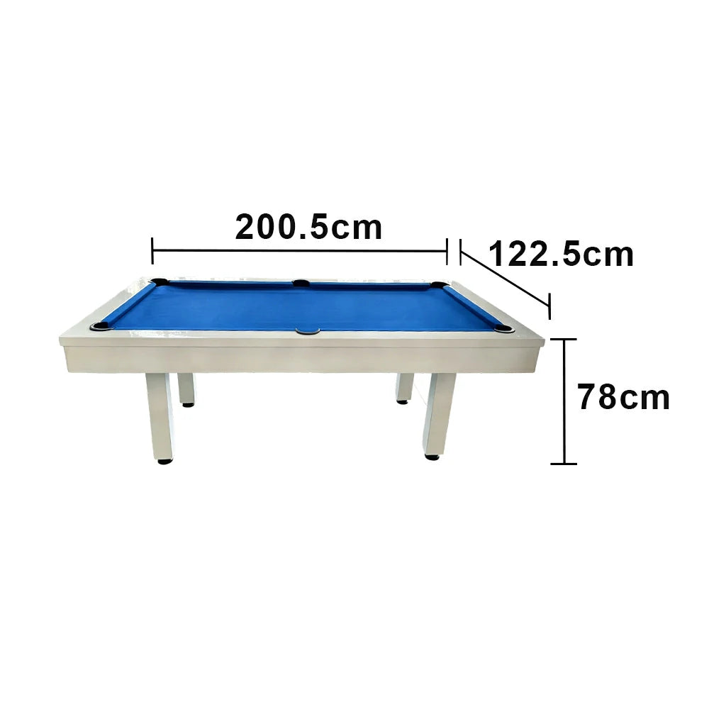 CUETIQ 7FT Outdoor Pool Table - Straight Leg Design Metal Frame Waterproof Billiard Table for Backyard Patio Games - White & Blue