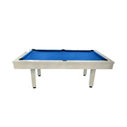 CUETIQ 7FT Outdoor Pool Table - Straight Leg Design Metal Frame Waterproof Billiard Table for Backyard Patio Games - White & Blue
