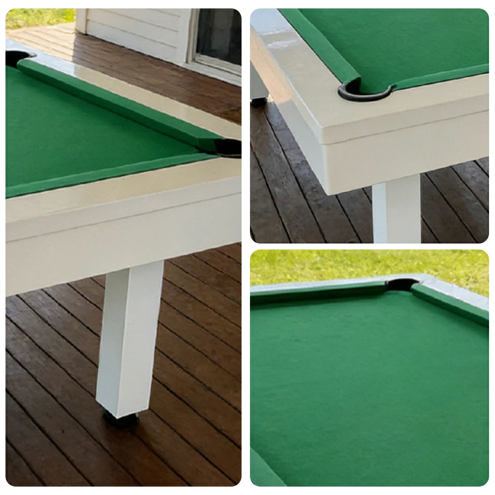 CUETIQ 7FT Outdoor Pool Table - Straight Leg Design Metal Frame Waterproof Billiard Table for Backyard Patio Games - White & Green
