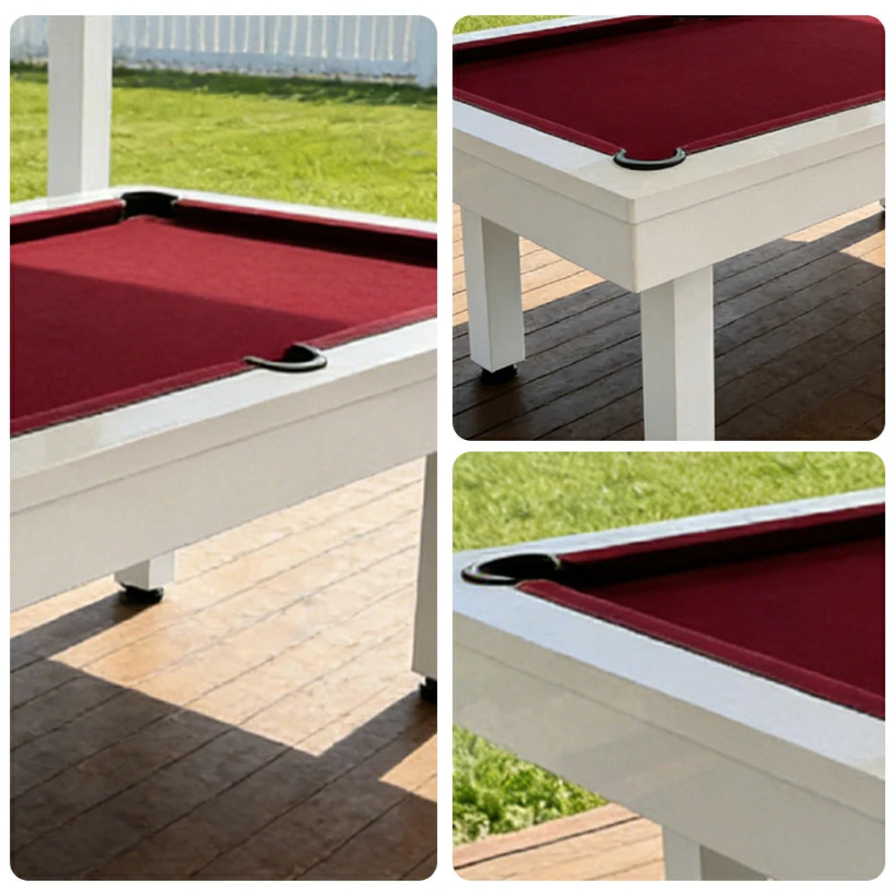 CUETIQ 7FT Outdoor Pool Table - Straight Leg Design Metal Frame Waterproof Billiard Table for Backyard Patio Games - White & Burgundy