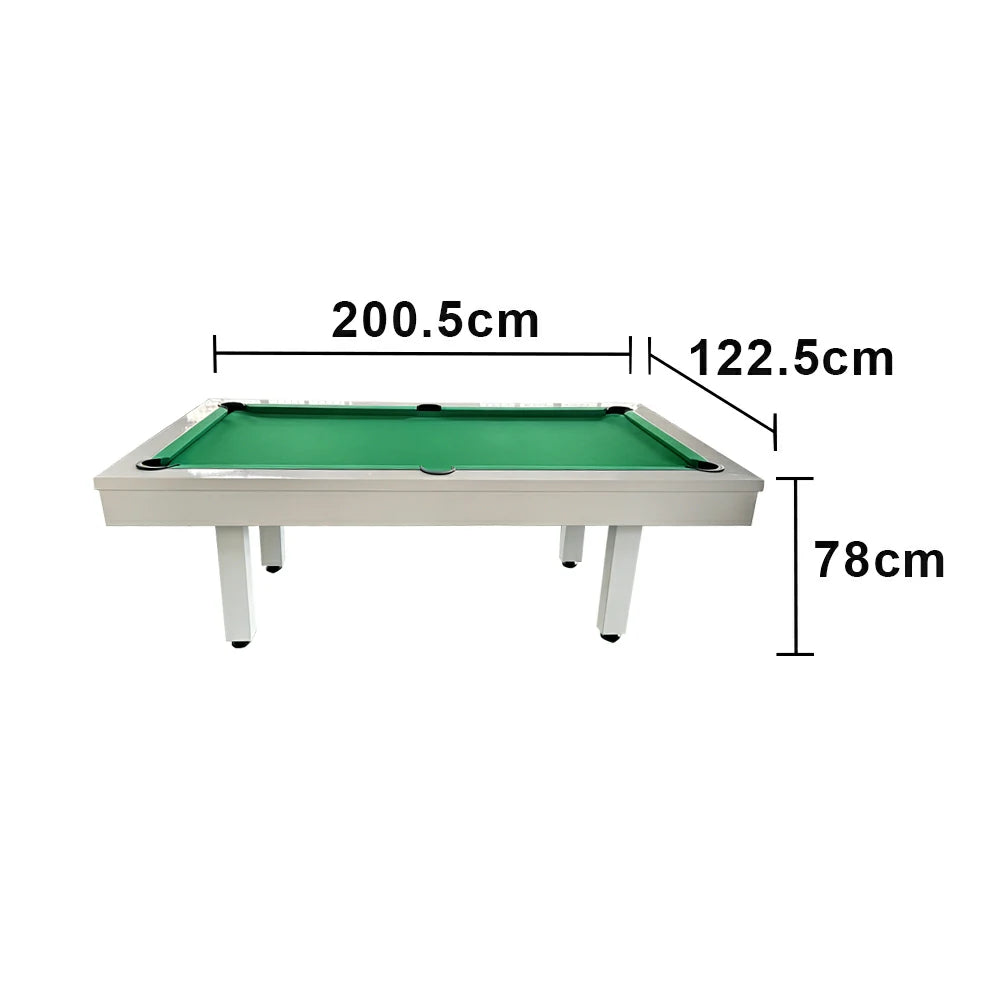 CUETIQ 7FT Outdoor Pool Table - Straight Leg Design Metal Frame Waterproof Billiard Table for Backyard Patio Games - White & Green