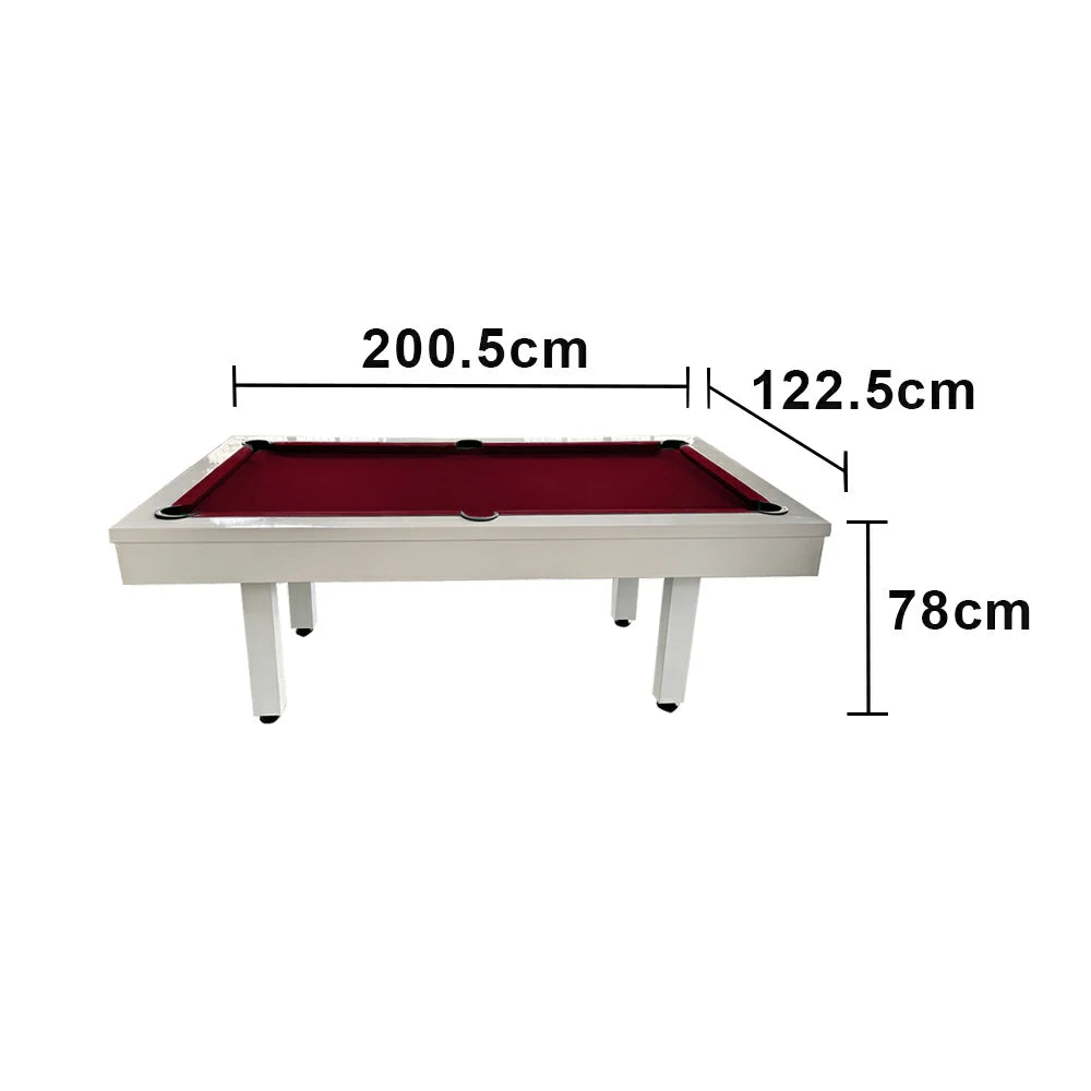 CUETIQ 7FT Outdoor Pool Table - Straight Leg Design Metal Frame Waterproof Billiard Table for Backyard Patio Games - White & Burgundy