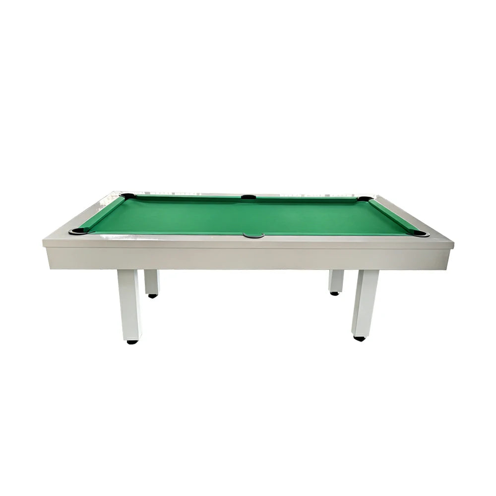 CUETIQ 7FT Outdoor Pool Table - Straight Leg Design Metal Frame Waterproof Billiard Table for Backyard Patio Games - White & Green