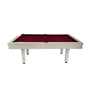 CUETIQ 7FT Outdoor Pool Table - Straight Leg Design Metal Frame Waterproof Billiard Table for Backyard Patio Games - White & Burgundy