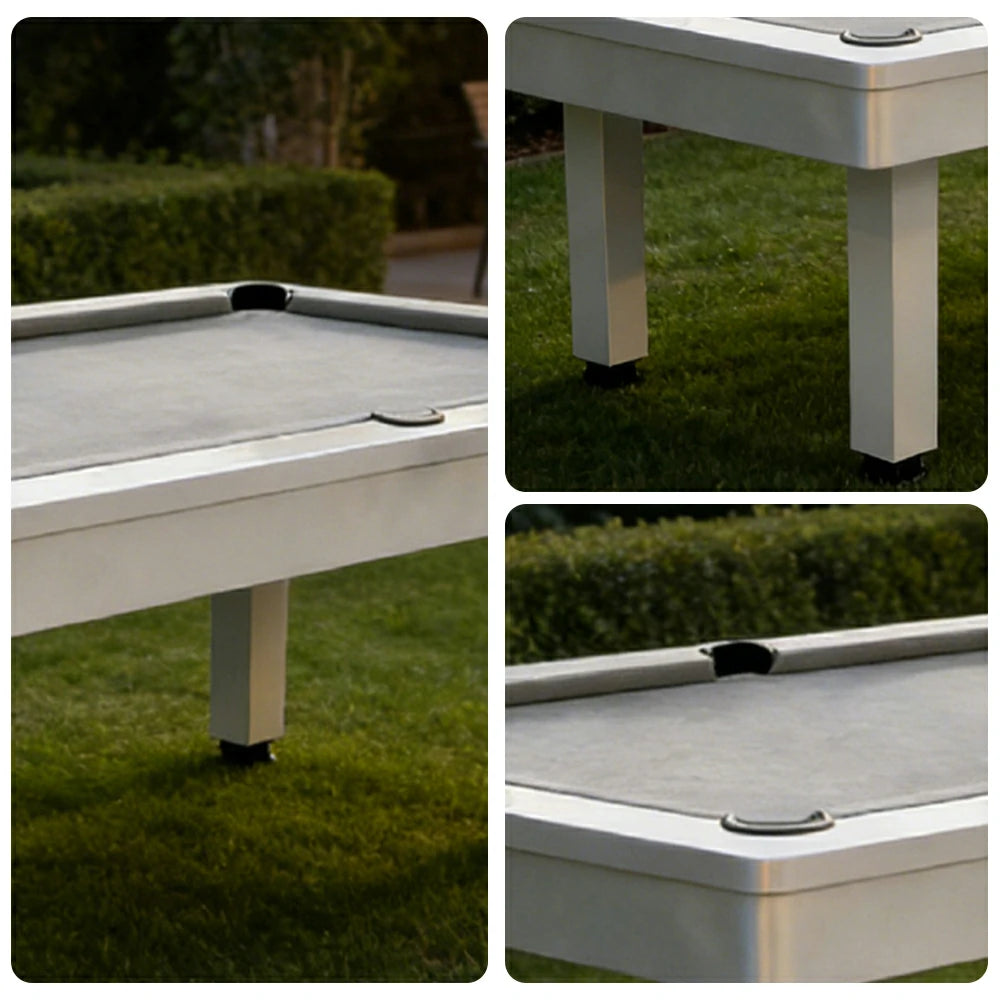CUETIQ 7FT Outdoor Pool Table - Straight Leg Design Metal Frame Waterproof Billiard Table for Backyard Patio Games - White & Grey