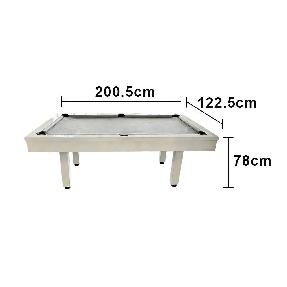 CUETIQ 7FT Outdoor Pool Table - Straight Leg Design Metal Frame Waterproof Billiard Table for Backyard Patio Games - White & Grey