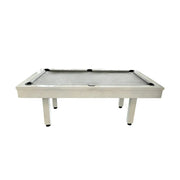 CUETIQ 7FT Outdoor Pool Table - Straight Leg Design Metal Frame Waterproof Billiard Table for Backyard Patio Games - White & Grey